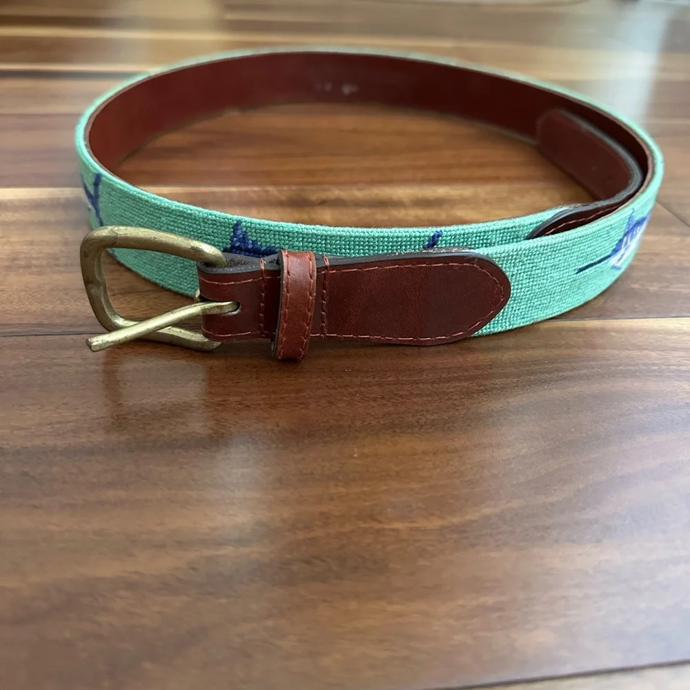 SMATHERS AND BRANSON HAND STITCHED NEEDLEPOINT BILLFISH LEATHER BELT SIZE 40